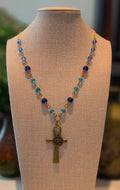 Sacred Eye – Blue & Gold Ankh Necklace