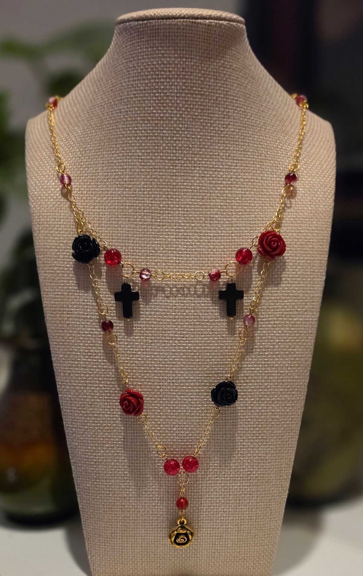 Crimson & Midnight Cross Layered Necklace